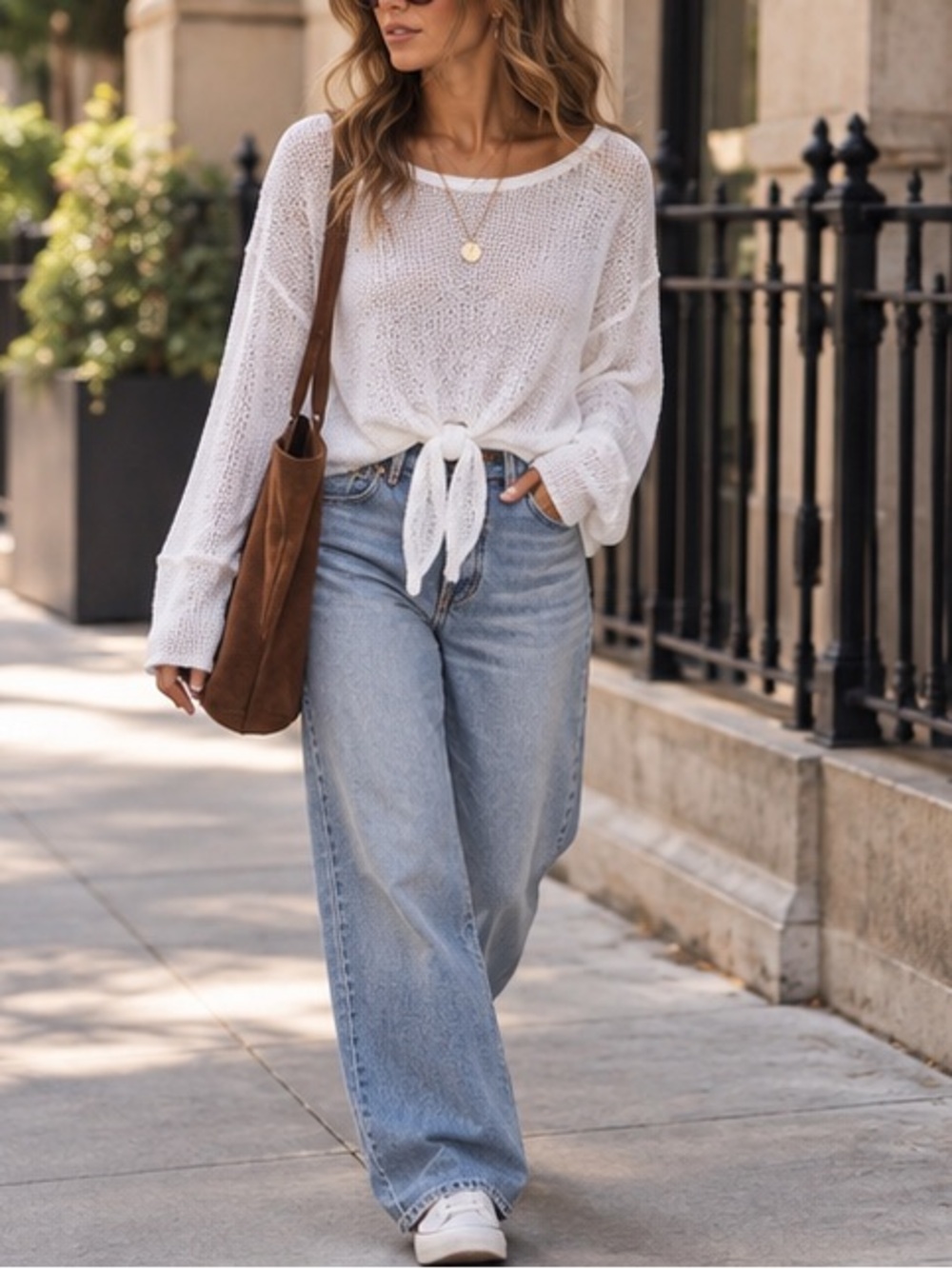Free People Beach 100% Cotton Open Knit Top Long Sleeve Tie Front Sweater